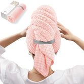 Toalla de cabello YFONG de microfibra rosa, absorbente para secado rápido.