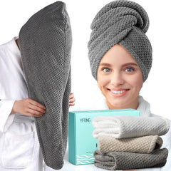Toalla para pelo YFONG microfibra grande gris, secado rápido y suave al tacto.