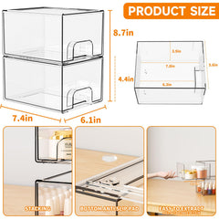 Estante de baño con cajones acrílicos para productos de cuidado personal.