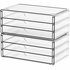 Yieach organizador acrílico de escritorio con seis cajones apilables para ordenar papelería.