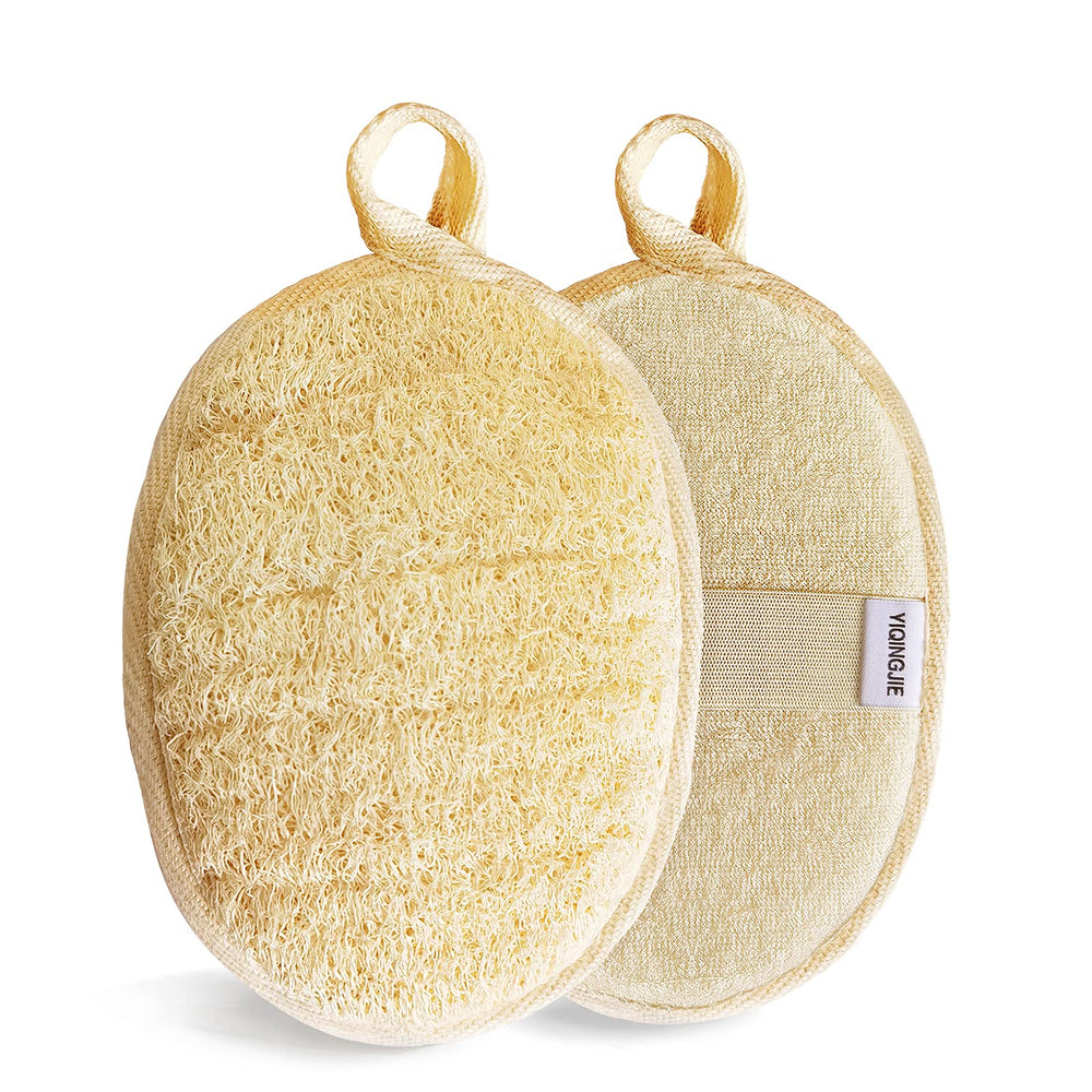 Esponja lufa YIQINGJIE en pack de dos para exfoliar suavemente en la ducha.