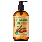 Aceite de almendras orgánico Yoken en botella de vidrio ámbar para conservar frescura.