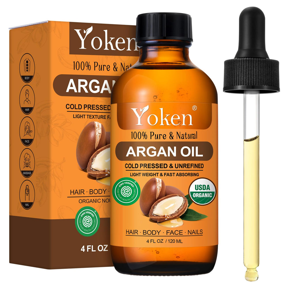 Yoken Aceite de Argán Orgánico en botella para cabello y piel, hidratación suave