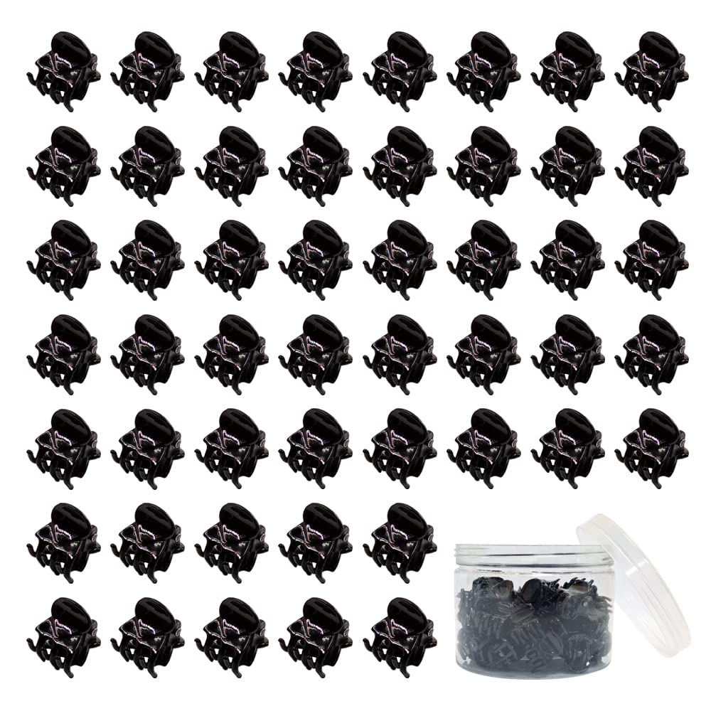 Yongdeli: Paquete de 50 clips de cabello mini negros, ideal para peinados rápidos.