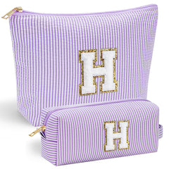 Bolsa YOOLIFE de maquillaje personalizada con letra chenille en la parte frontal, con estilo único.