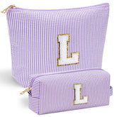 YOOLIFE bolso de maquillaje con inicial chenille en el frente, diseño duradero