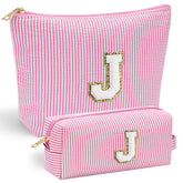 YOOLIFE bolso maquillaje rosa con inicial chenille, regalo personalizado para niñas