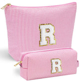 YOOLIFE Initial Makeup Bag con letra chenille personalizable, ideal para viajar.