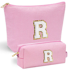YOOLIFE Initial Makeup Bag con letra chenille personalizable, ideal para viajar.