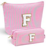 YOOLIFE neceser maquillaje inicial chenille frente, ideal para personalizar y organizar cosméticos