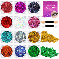 YOOVR kit purpurina rostro y cuerpo con 12 colores para looks festivos.