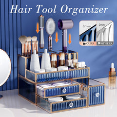 Youdepot organizador de cosméticos azul facilita acceso rápido a productos en el tocador.