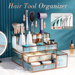 Youdepot Support sèche-cheveux en verre trempé, rangement pratique intégré.