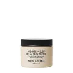 Youth To The People Dream Body Butter frente al envase, muestra hidratación intensa.