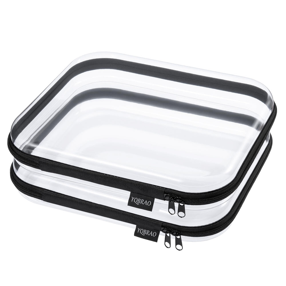 YQBRAO caja dura transparente, vista frontal, ideal para organizar cosméticos y suministros.