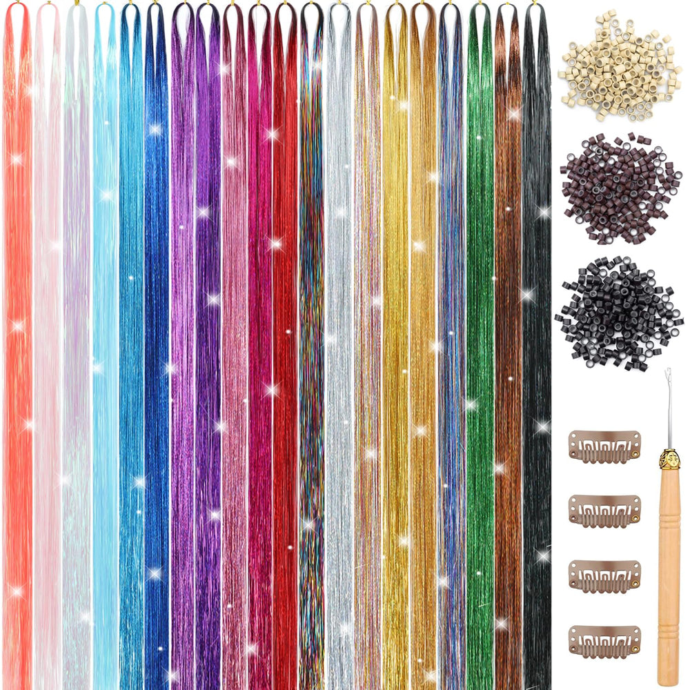 YUBTY kit tinsel para cabello con 20 colores para brillos personalizables.