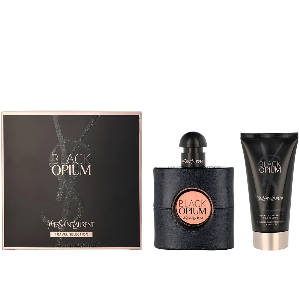 Yves Saint Laurent Black Opium, botella elegante, ideal para uso nocturno.