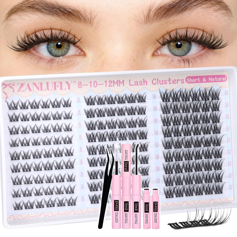 Kit Zanlufly con racimos de pestañas naturales 8-12 mm para un look suave diario