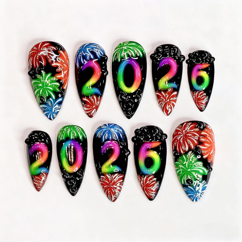 ZASKHLD uñas postizas almendra media con cristales negros para look elegante