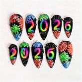ZASKHLD uñas postizas almendra media con cristales negros para look elegante