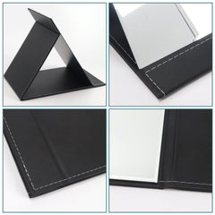 ZBEIVAN espejo cuero PU negro, diseño portátil y elegante para mesa.
