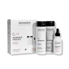 Zenagen Revolve champú, botella frontal, limpieza suave que fortalece el cabello.