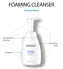 Zeroid espuma hidratante para rostro, mantiene hidratación durante la limpieza.