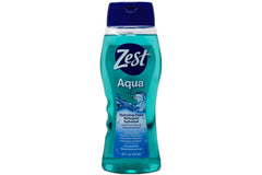 Zest Aqua frente de la botella, ideal para comenzar la rutina de ducha