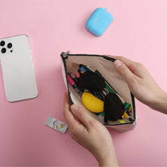 ZHAMEN estuche maquillaje con cierre metálico, práctico para viajes.