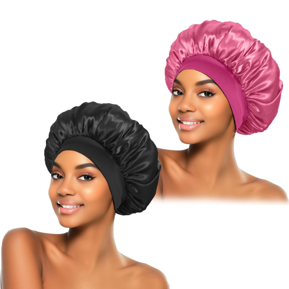 ZHENSILK bonete de seda para dormir, negro-rosa, protege el cabello durante la noche.