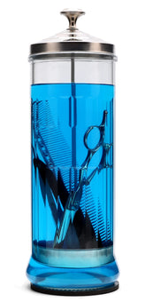 ZIBARBER frasco desinfección vidrio 50oz para esterilizar herramientas de manicura