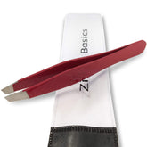 Pinzas quirúrgicas Zizzili Basics con puntas inclinadas rojas, precisión para definir cejas.