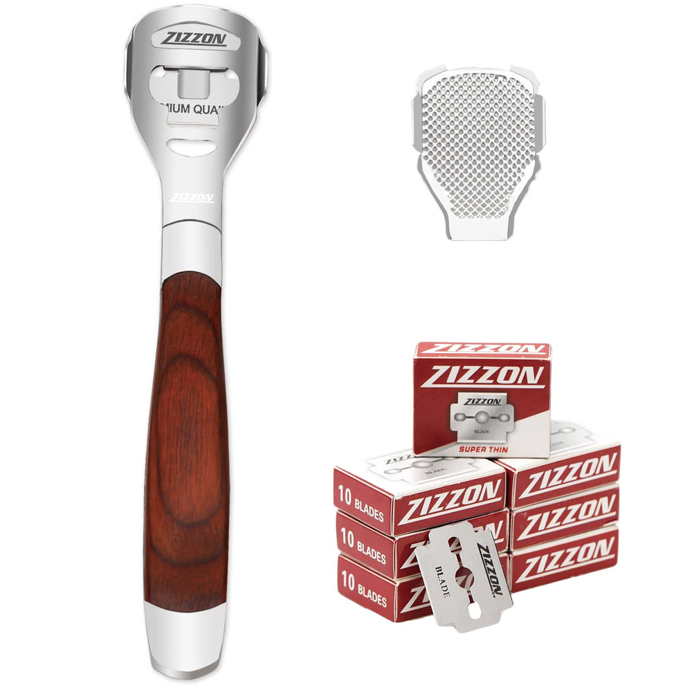 ZIZZON cortador-callos para pies con mango de madera, retiro suave de durezas.