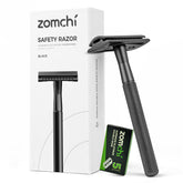 ZOMCHI maquinilla de seguridad negra con empaque, ideal para afeitado sostenible.