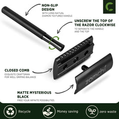 ZOMCHI maquinilla de seguridad negra, mango ergonómico para un agarre cómodo.