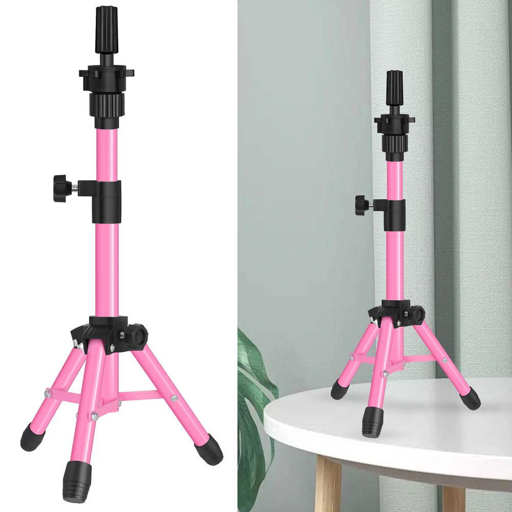 ZQIAN BEAUTY, soporte para peluca trípode rosa, ideal para exhibir peinados en clase.