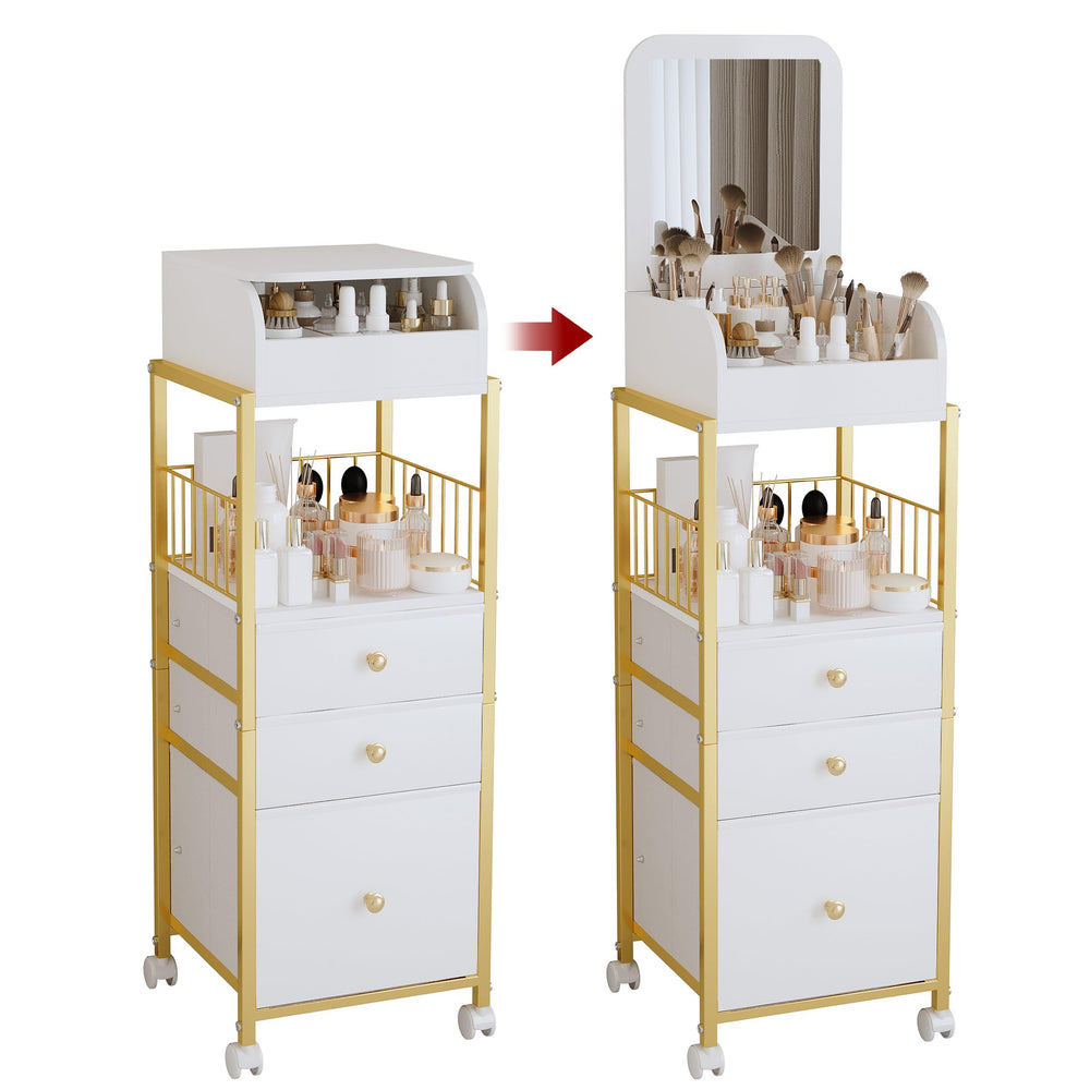 ZQUYAJ carrito maquillaje con espejo integrado, ideal para organizar maquillaje y joyas en casa.