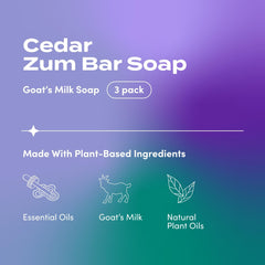 Zum barra jabón leche cabra cedro, textura cremosa para manos suaves.