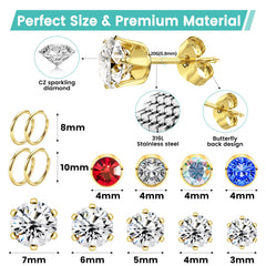 Pendientes Zygc de zirconia cúbica 3–7 mm, variedad para distintos estilos.