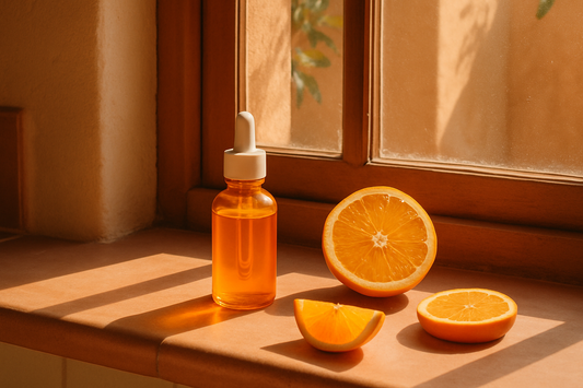 Sérum de vitamina C con rodajas de naranja al sol