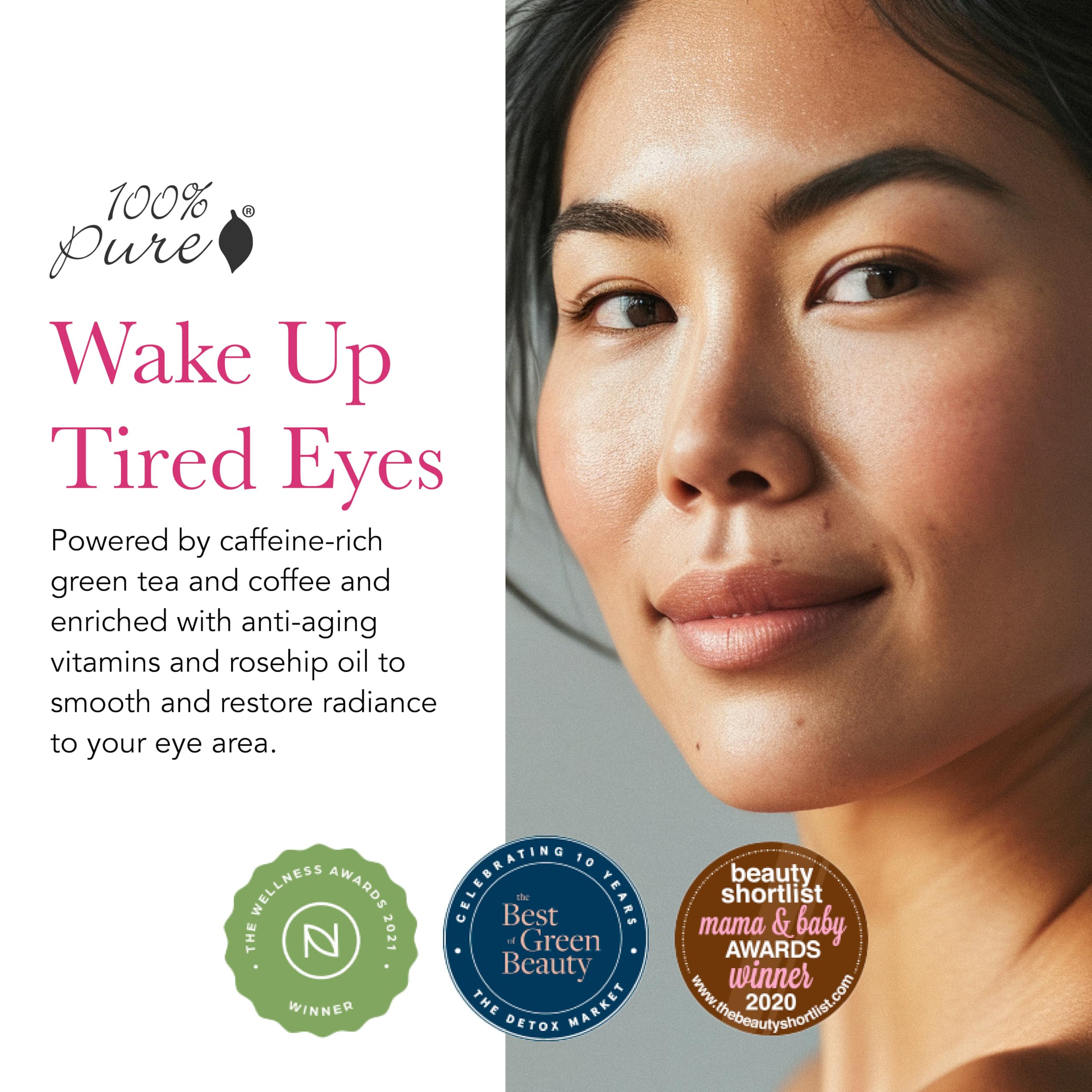 Aplicación suave de crema de ojos cafeína 100% PURE para el día.