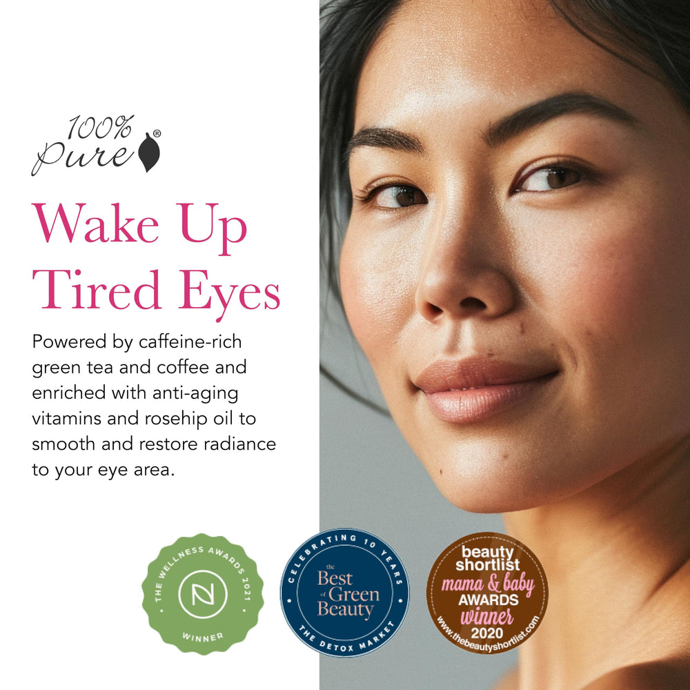 Aplicación suave de crema de ojos cafeína 100% PURE para el día.