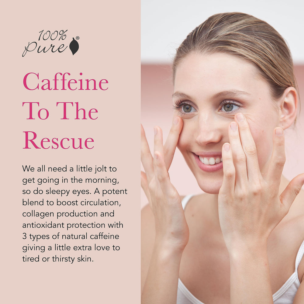 100% PURE Aplicación suave de crema de ojos para la rutina matutina.
