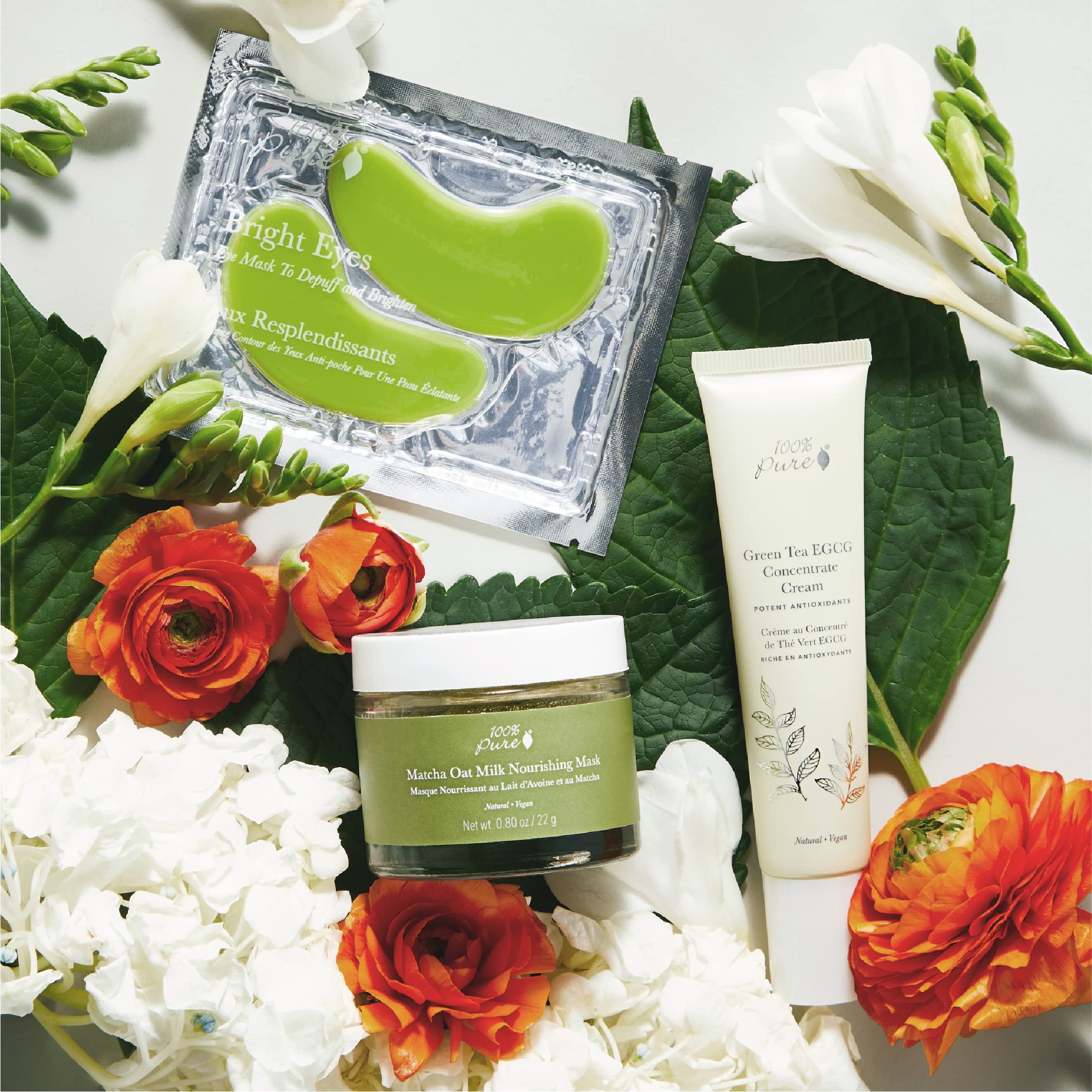Bright Eyes Masks de 100% PURE con ingredientes vegetales para cuidado diario.