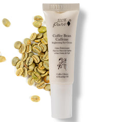100% PURE Crema de ojos con cafeína, envase compacto para viaje.