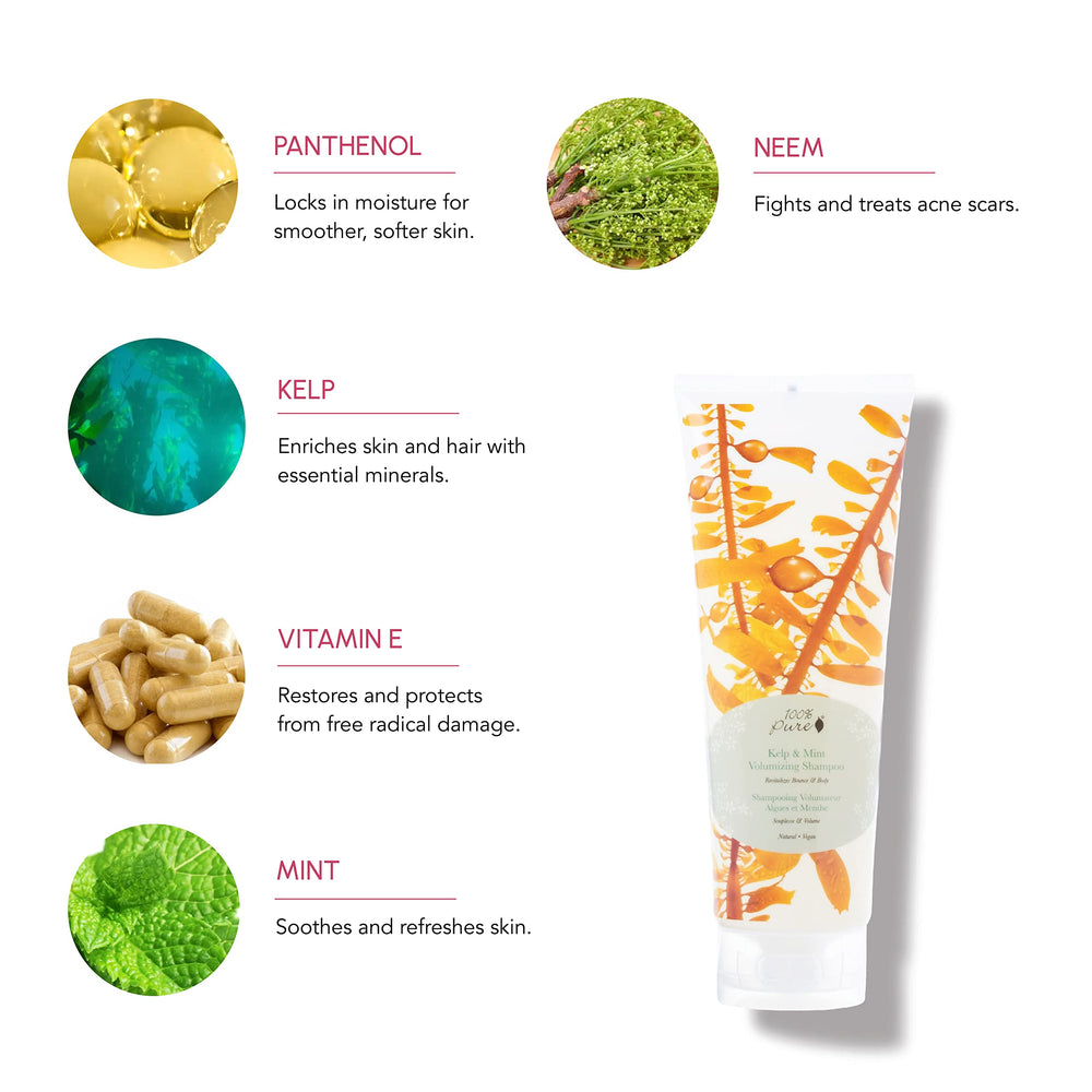 Champú 100% Pure kelp-menta espuma suave para cabello.