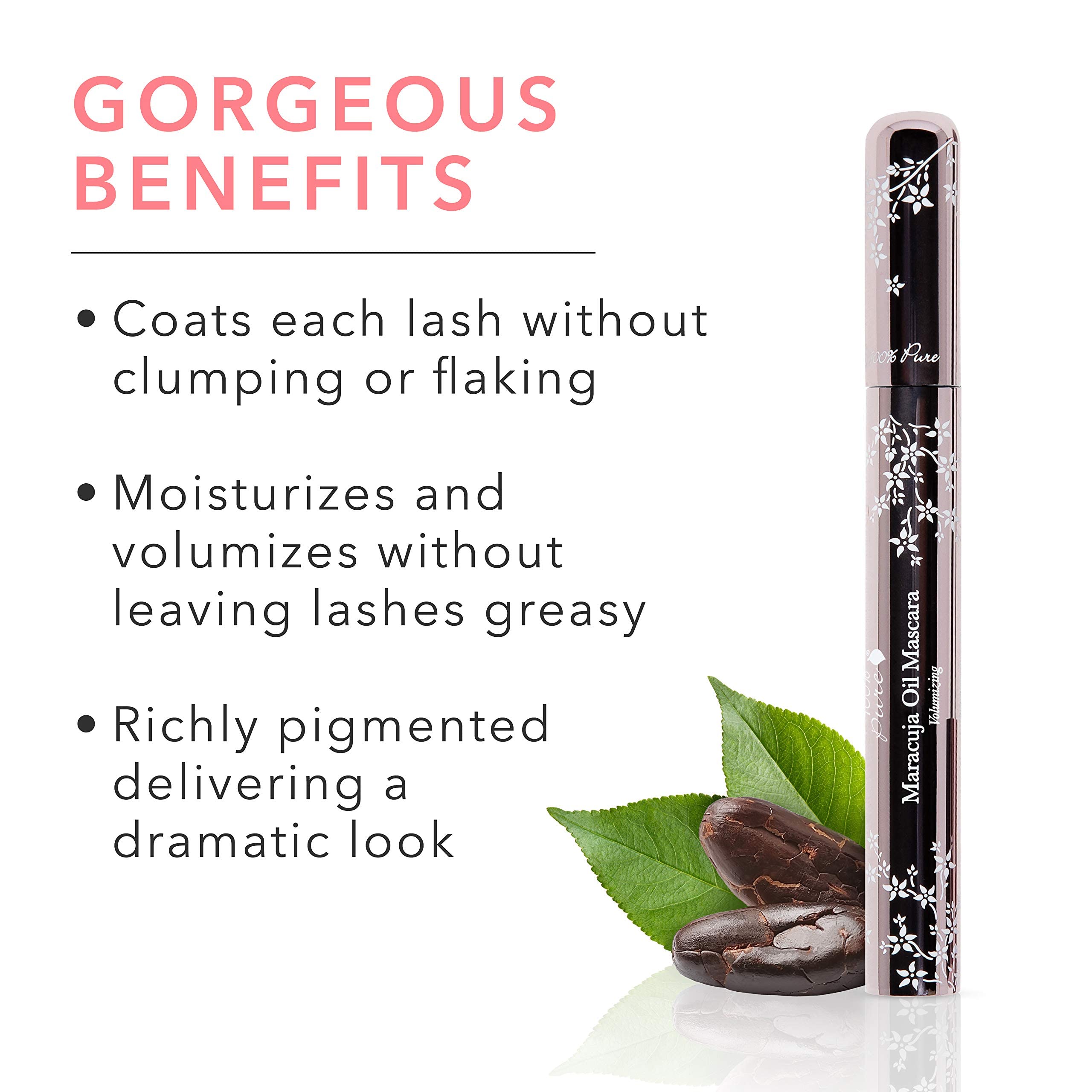 100% PURE Mascara Maracuyá: envase con diseño limpio y fácil de usar.