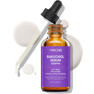 1HEROLABS Bakuchiol serum bottle glows, highlighting hydration and smooth skin potential.