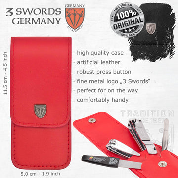 3 Swords Germany estuche cuero sintético rojo, organización elegante.