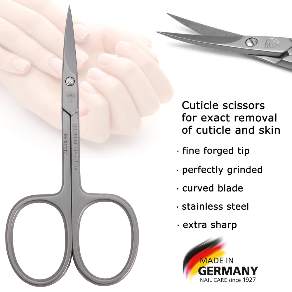 Lame en inox des ciseaux cuticule incurvés 3 Swords Germany pour une durabilité.